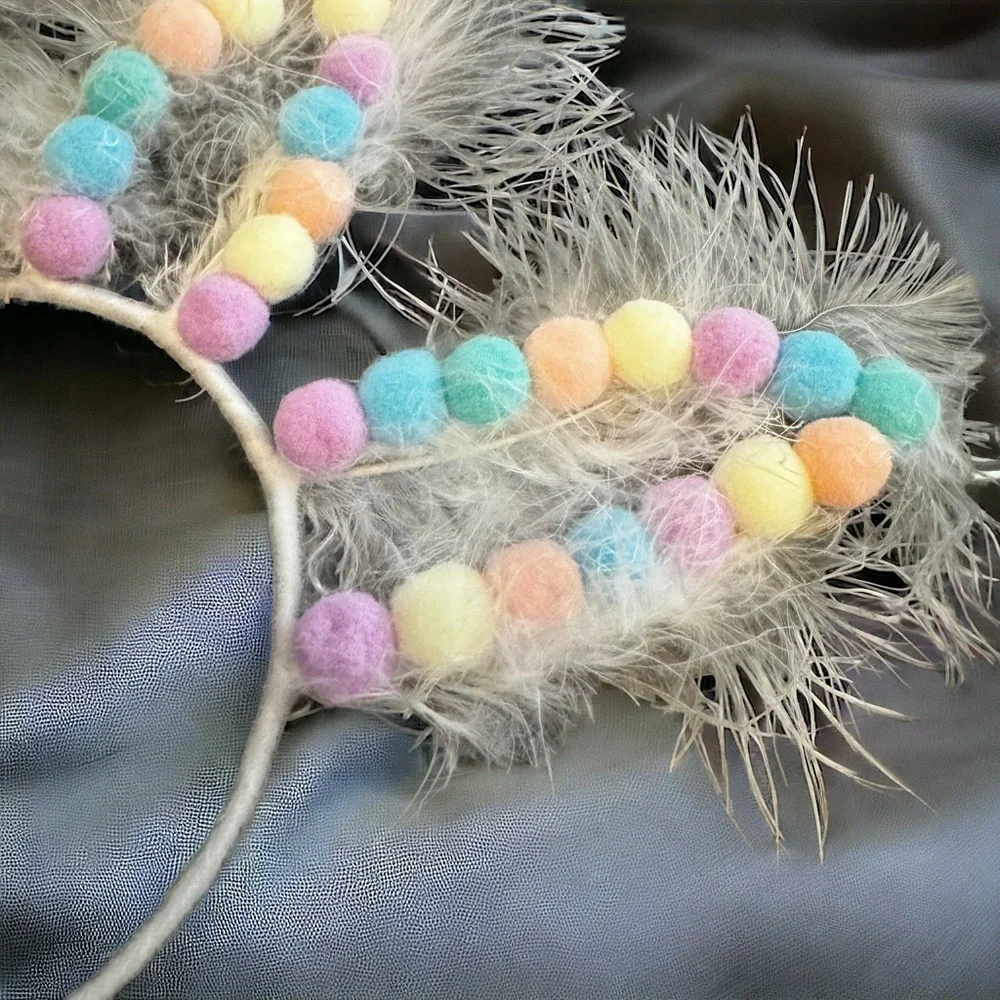 Pom Pom Easter Bunny Ears - Rabbit Ears, Easter Headpiece, Easter Headband